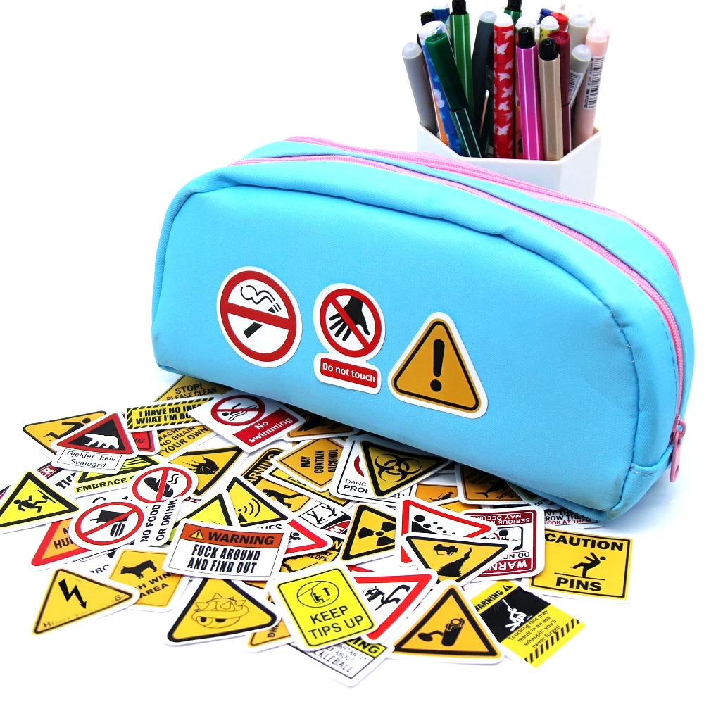 Warning Pattern Sticker Pack | DIY Decals for Skateboards, Laptops, Luggage & More close-up view