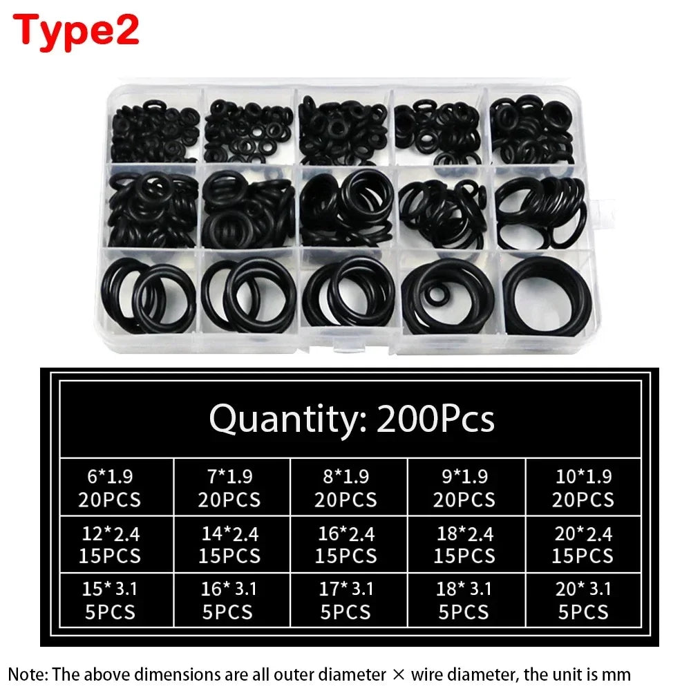 Rubber O Ring Set | 200/225pc Nitrile Seal Gasket Repair Kit alternate view