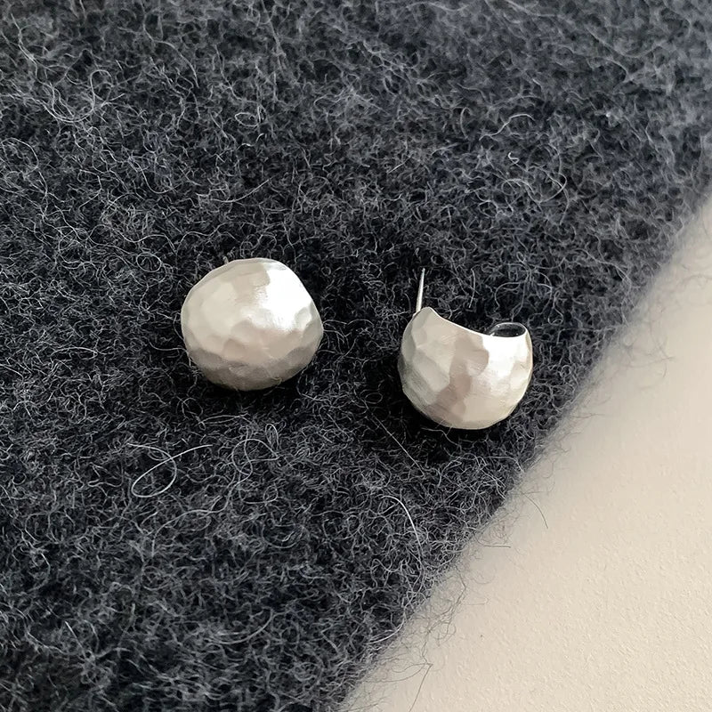 PANJBJ925 Sterling Silver Frosting Hoop Earrings For Women Texture Geometry Design Tr lifestyle view