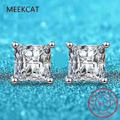 Princess Cut 1.2/2CT Moissanite Stud Earrings for Women Men VVS Simulated Diamond Ear Studs 925 Ster