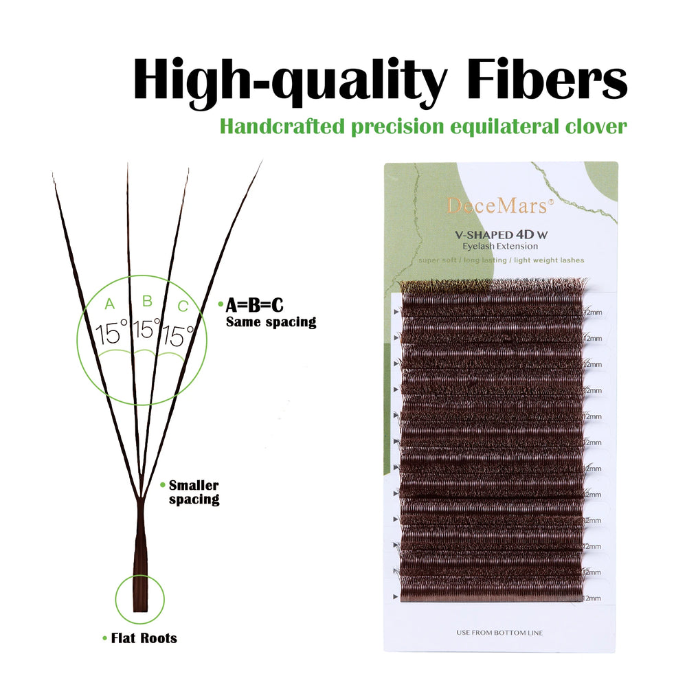 DeceMars V-Shaped 4D Brown Eyelash Extensions | 12 Rows Tray detail view