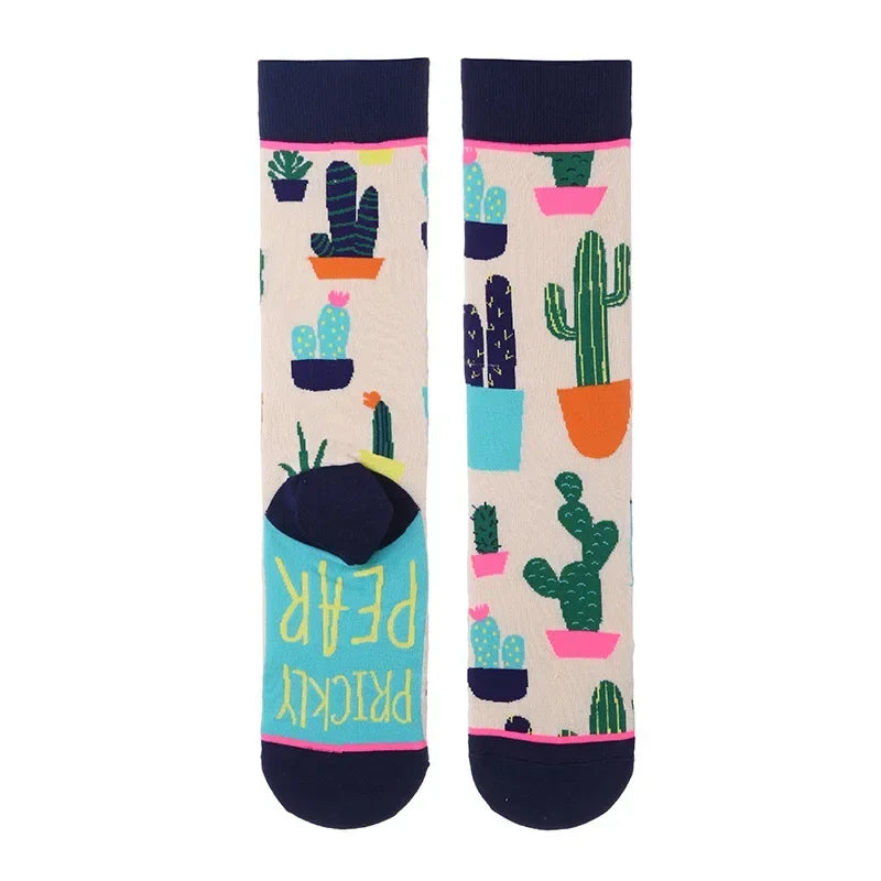 1 Pair Canvas Lattice Plant Art Funny Socks Women Novelty Abstract Cute Socks Women Ja close-up view