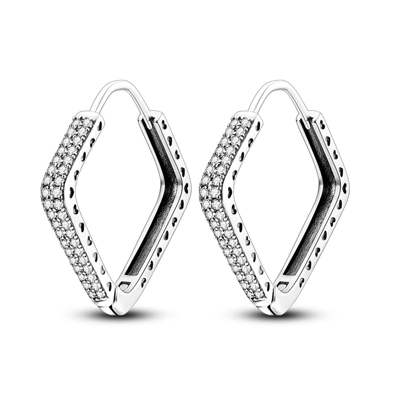 Original 925 Sterling Silver Women Hoop Earrings High Quality Shine Zircon U Shaped Clas detail view