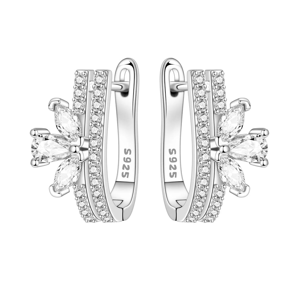 Orstarry Original 925 Sterling Silver Blue Iris Flower Earrings Women Hoop Earring An lifestyle view