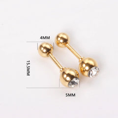 LUXUSTEEL White Black Crystal Earrings | Stainless Steel Round CZ Studs with Screw Back detail view