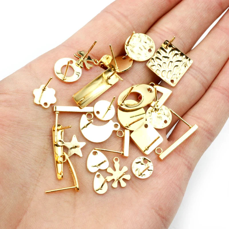 20pcs 316 Stainless Steel Gold Color Geometric Earring Stud Earring Posts Connector for detail view