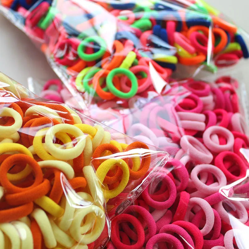 100/300/500Pcs Hair Bands for Children Colorful Nylon Scrunchie Hair Ties Rubber Band close-up view