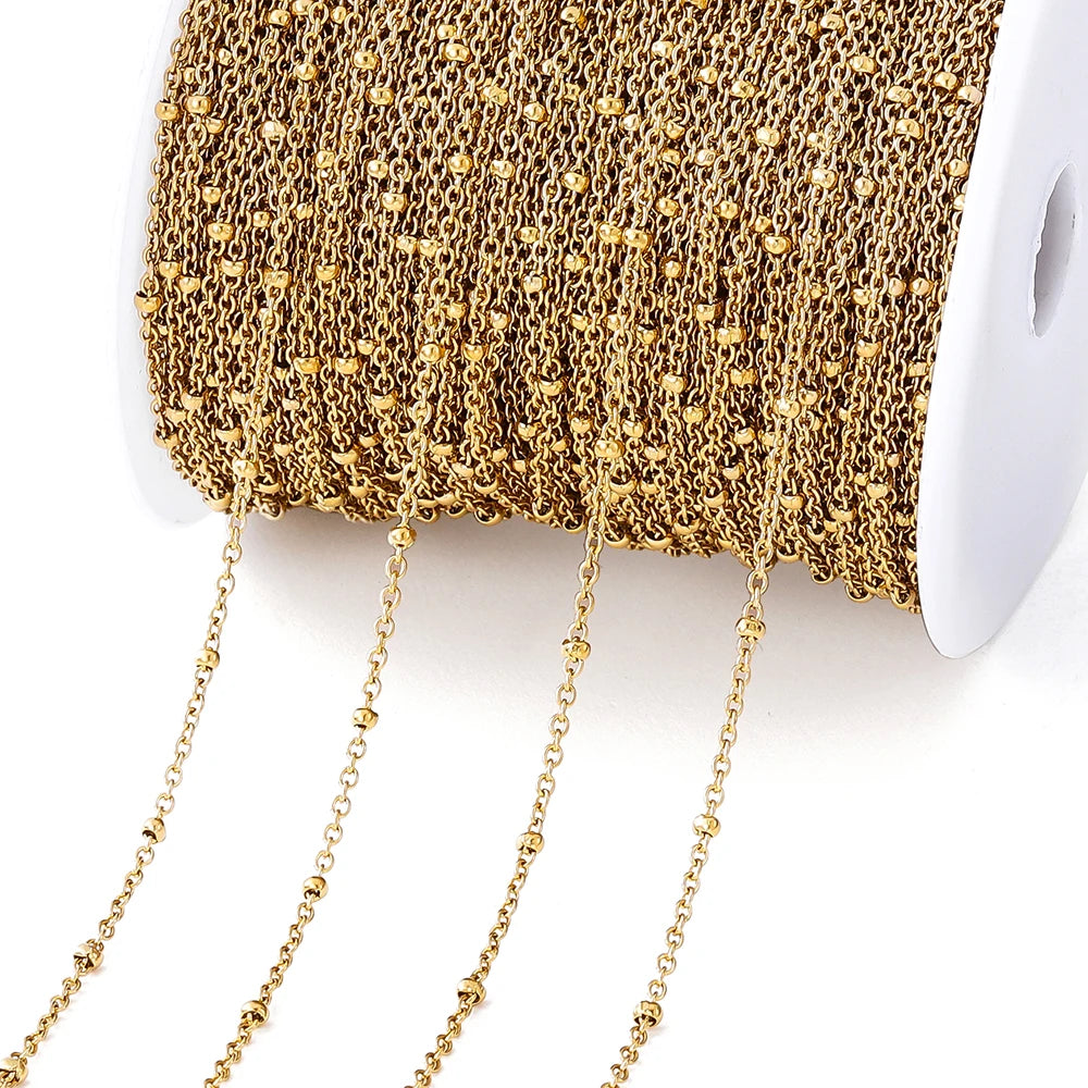 No Fade 2Meters Stainless Steel Chain Cross Chain with Beads for DIY Necklace Bracelet Anklet Jewelr