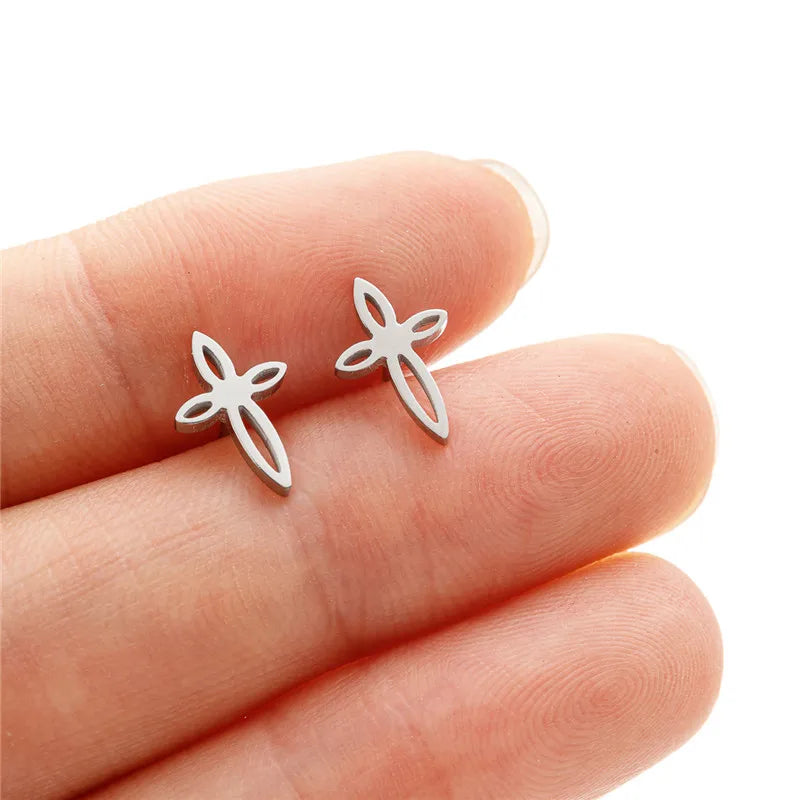 Multiple Stainless Steel Flower Stud Earrings Women Korean Daisy Mandala Rose Lotus E lifestyle view