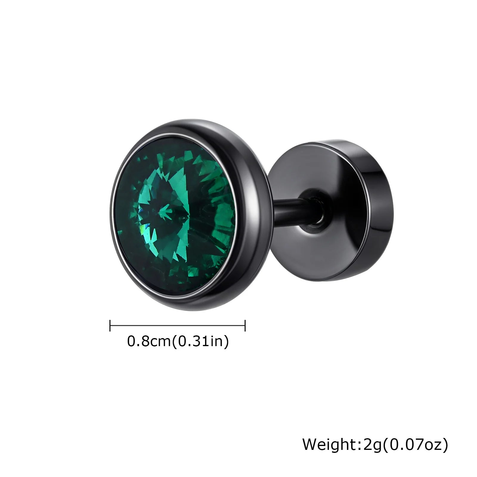 8mm Stainless Steel Screw Back Earrings for Men | Faceted Zircon Studs detail view