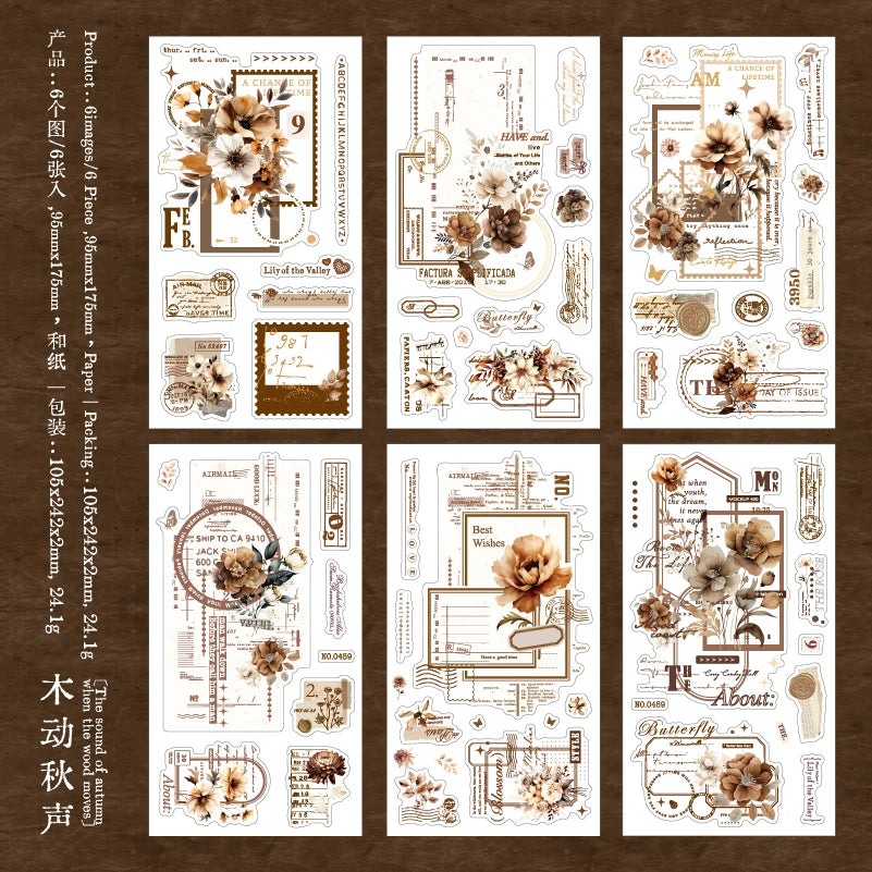 Journal GO 6pcs Vintage Flower Stickers | Fresh Plant Collage for Scrapbooking detail view