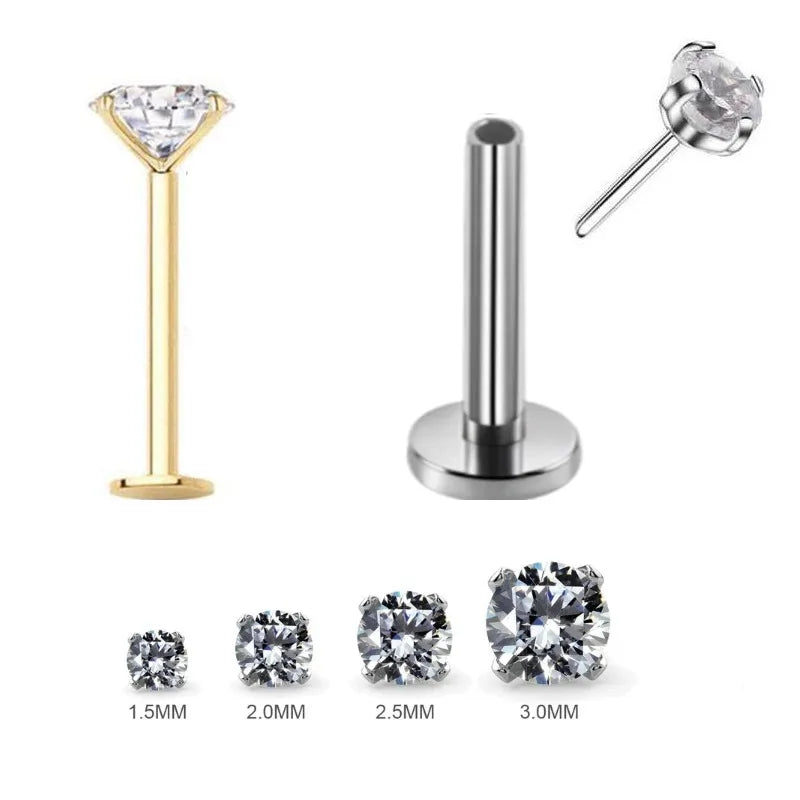1pc 20G-16G Stainless Steel Monroe Lip Stud Ring, Tragus Helix Conch Cartilage Earring close-up view