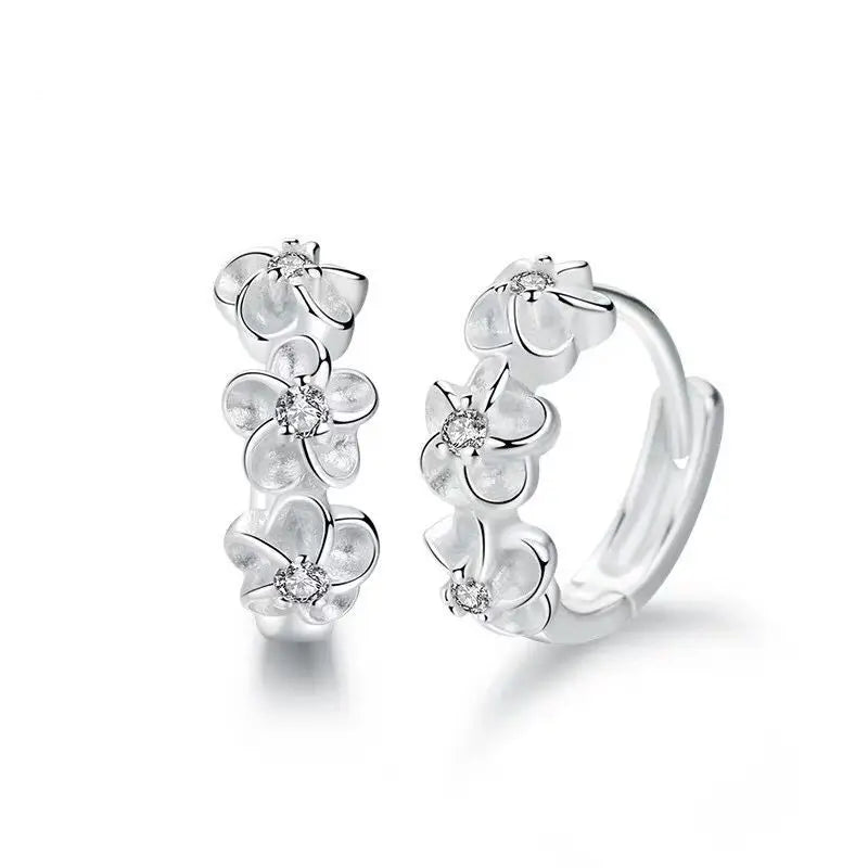 New 925 Sterling Silver Earrings Small Flower Round Earrings Female Charm Jewelry Gif alternate view