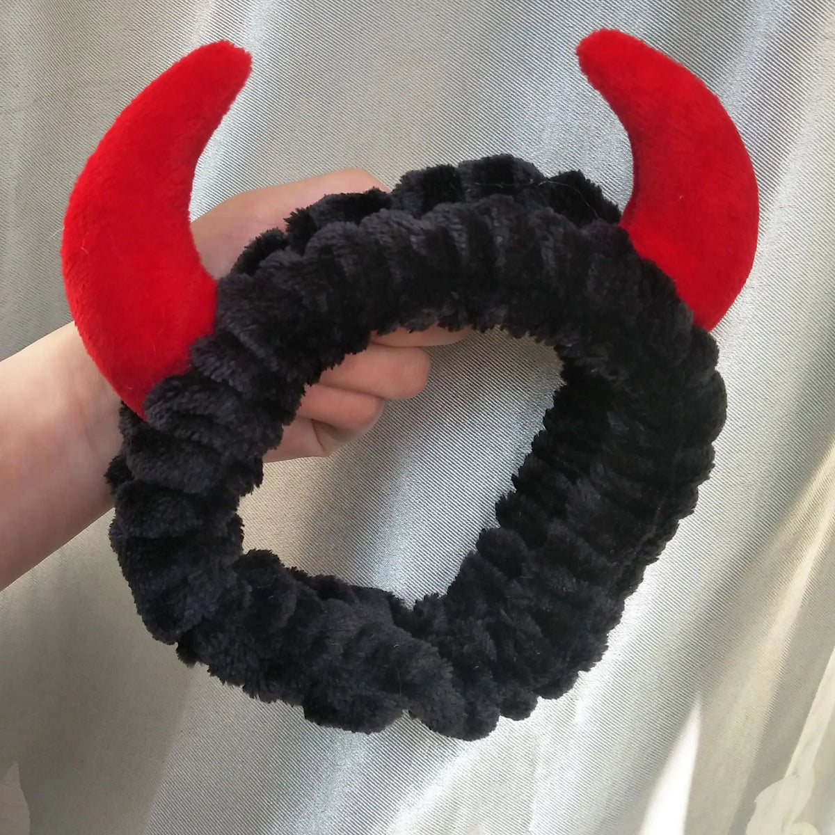 Plush Headband Women Girls Cute Red Horns Soft Elastic Hairband Wash Face Sport Velve alternate view