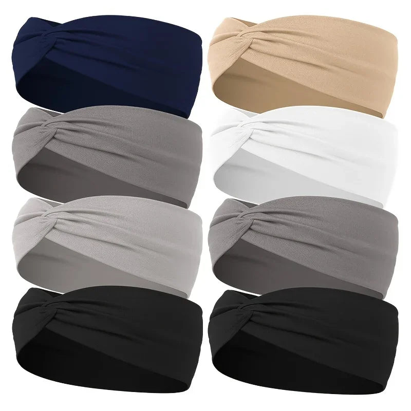 Simple Solid Color Cross Knotted Elastic Wide Headband Women Unisex Sports Yoga Hair Ban detail view