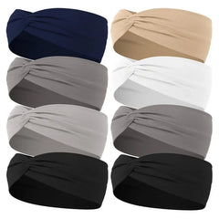 Simple Solid Color Cross Knotted Elastic Wide Headband Women Unisex Sports Yoga Hair Ban detail view