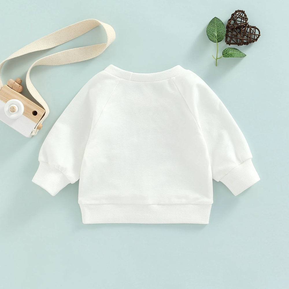 Baby Long Sleeve Letter Print Sweatshirt | Soft Cotton Blend Pullover for Girls detail view