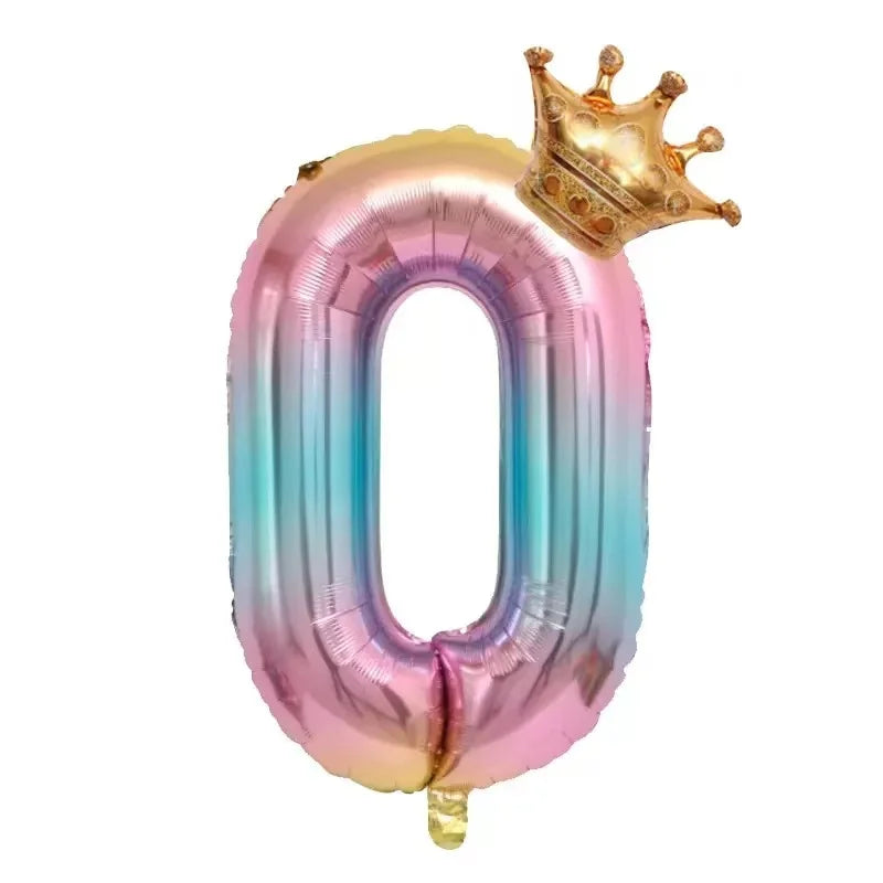 32inch Rainbow Crown Number Foil Balloon Birthday detail view