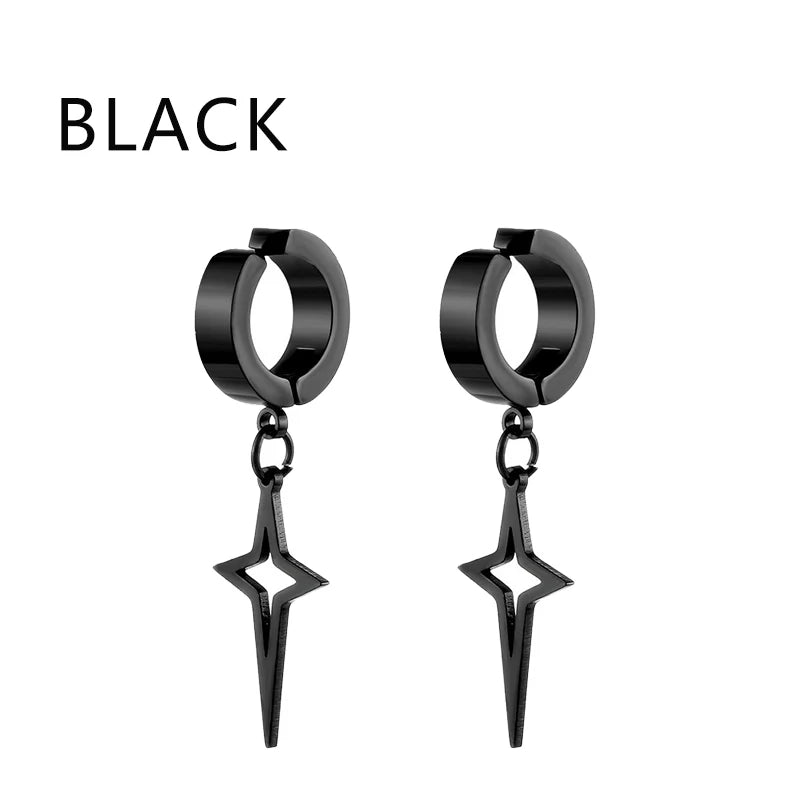 1Pair Punk Star Pendant Hoop Earrings | Clip-On Ear Cuff for Unisex detail view