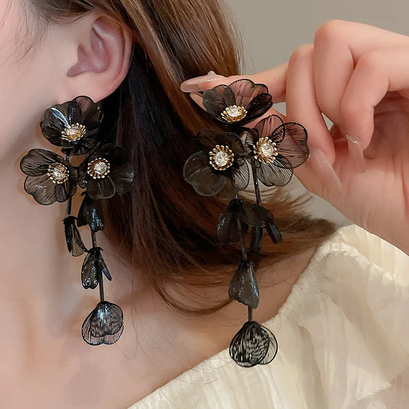 Flower Petal Tassel Earrings | Lightweight Acrylic Drop Earrings additional angle