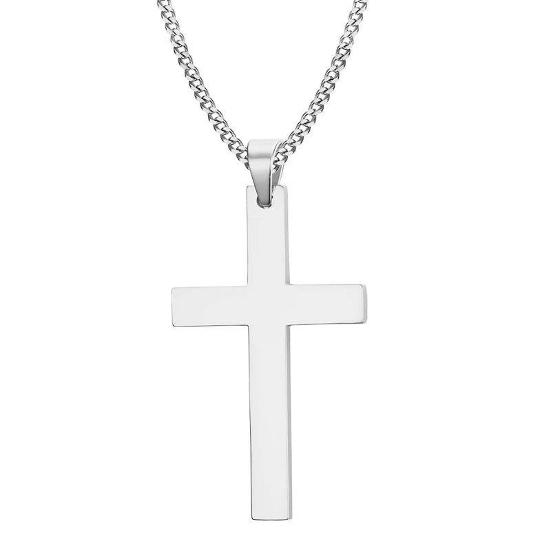 Fashion Stainless Steel Cross Pendant Necklace For Women Men Link Chain Charm Necklace close-up view