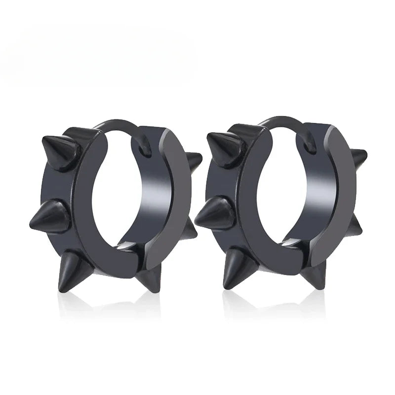 Unisex Punk Black Stainless Steel Hoop Earrings | Gothic Fake Earring Set additional angle