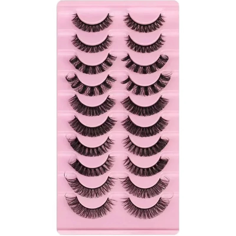 10 Pairs D Curl False Eyelashes Russian Volume Strip Lashes Fluffy Thick Wispy Fake Eyelashes for Party Stage Makeup