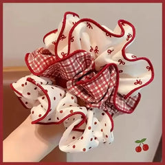 2/3pcs High End Red Cute Dot Plaid Scrunchies for Women Girls Soft Elastic Hair Ties alternate view