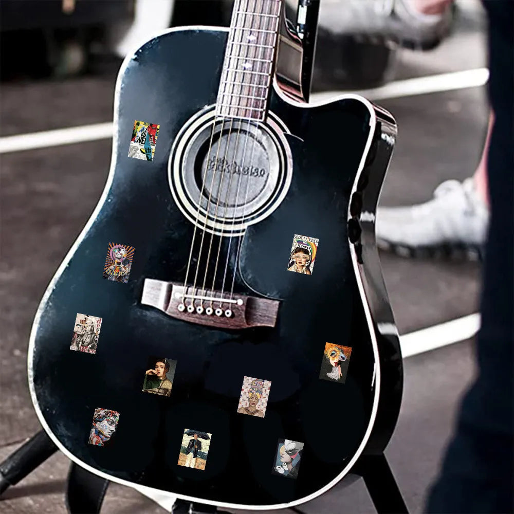 50PCS Modern Art Magazine Cover Graffiti Stickers | Waterproof Decals for Helmet Bicyc close-up view