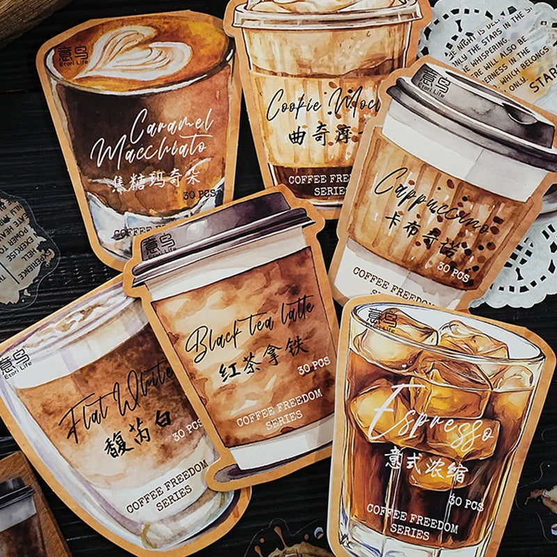 Mr Paper 90 Pieces Coffee Freedom Series PET Waterproof Sticker Pack | Creative Scrapbooking and DIY
