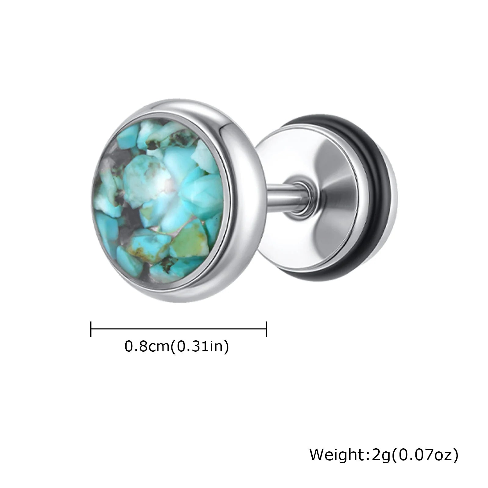 Natural Stone Stud Earrings for Men Boys,Stainless Steel Plated Round Small Earring,S lifestyle view