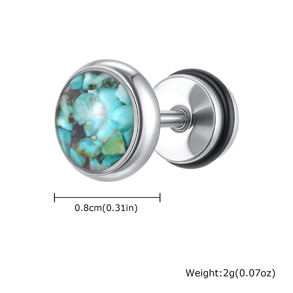 Natural Stone Stud Earrings for Men Boys,Stainless Steel Plated Round Small Earring,S lifestyle view