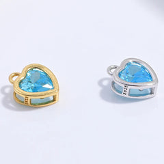 S925 Sterling Silver Heart Blue Crystal Charm DIY Handmade Bracelet Necklace Accessories detail view
