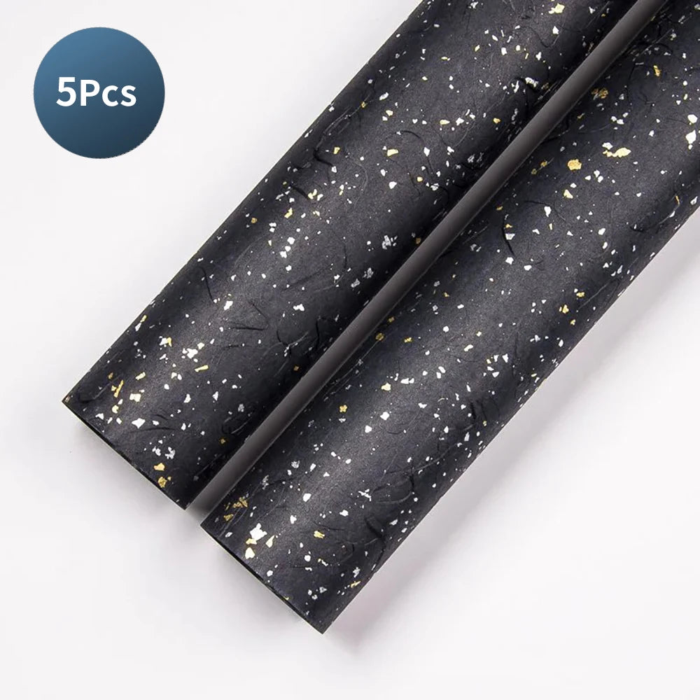 Korean Floral Wrapping Paper Set | 5 Sheets with Gold and Silver Sparkles detail view