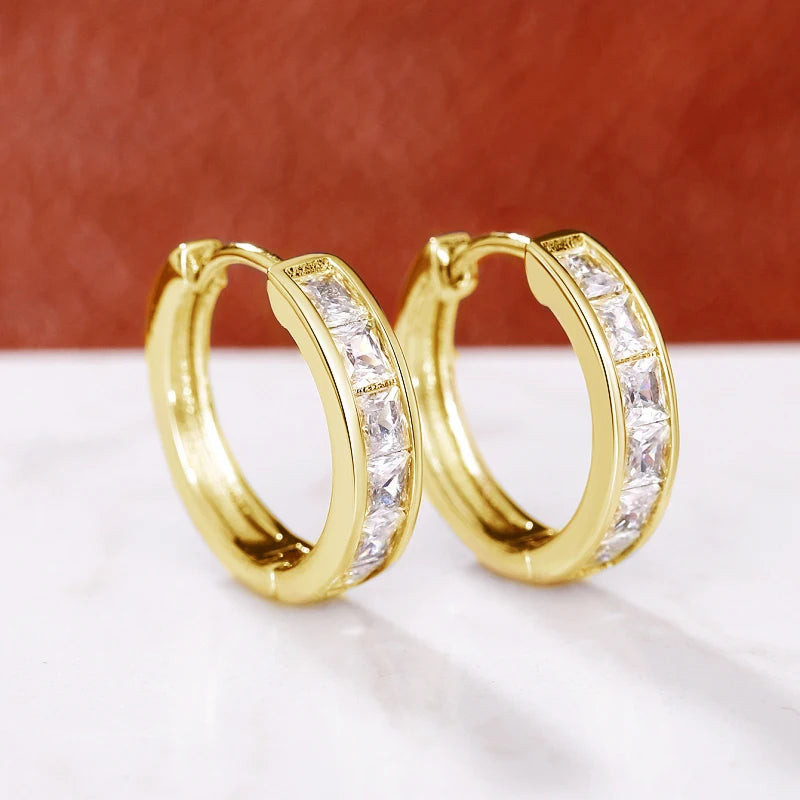 Huitan Classic Design Women Hoop Earrings Full with Princess Square CZ Simple and Ele alternate view