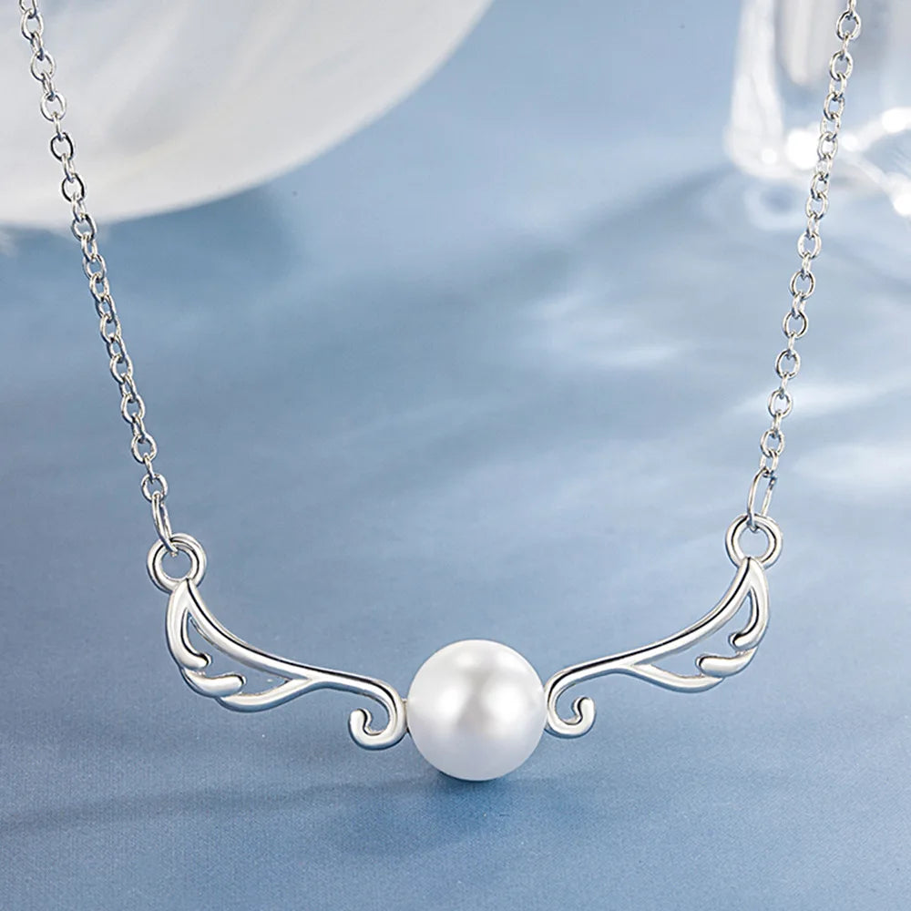 925 Sterling Silver Light Luxury Premium Wings Pearl Necklace Anniversary Birthday Pa alternate view
