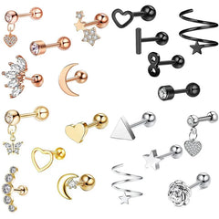 5PCS Heart Tragus Piercing Stud Earring Set Small Lobe Stud Earrings Cartilage Piercing Helix Jewelr