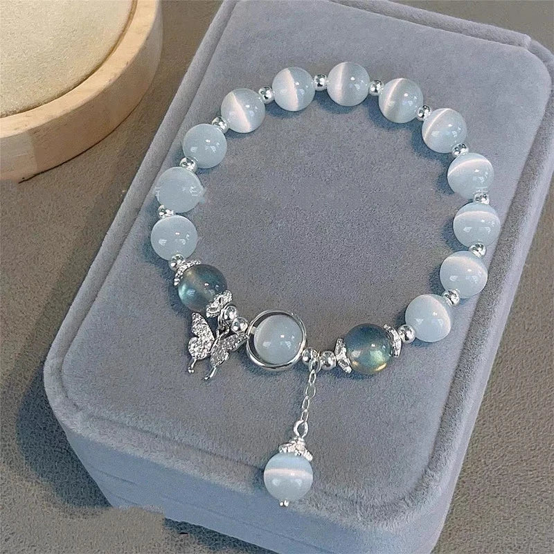 Crystal Butterfly Pendant Bracelet | Colorful Glass Bead Jewelry for Women detail view