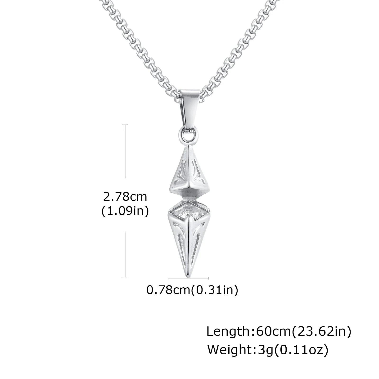 VNOX White Blue Zircon Rhombus Pendant Necklace, Stainless Steel Hypoallergenic Jewelry for Men, Valentine's Birthday Party Gift