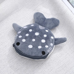 Cartoon Whale Shark Coin Purse | Kawaii Plush Zipper Wallet close-up view