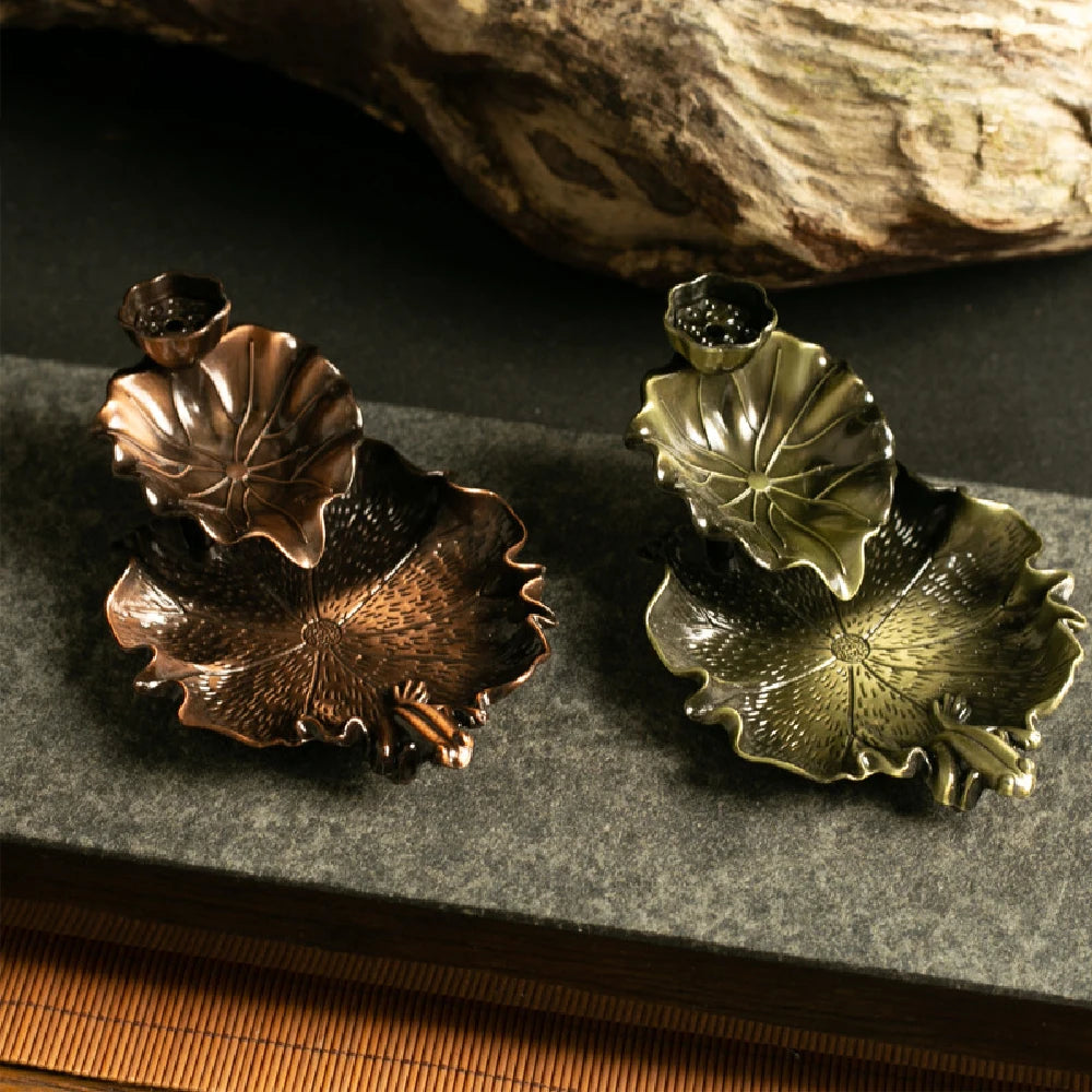 Backflow Incense Waterfall Burner | Metal Frog and Fish Aromatherapy Decor detail view