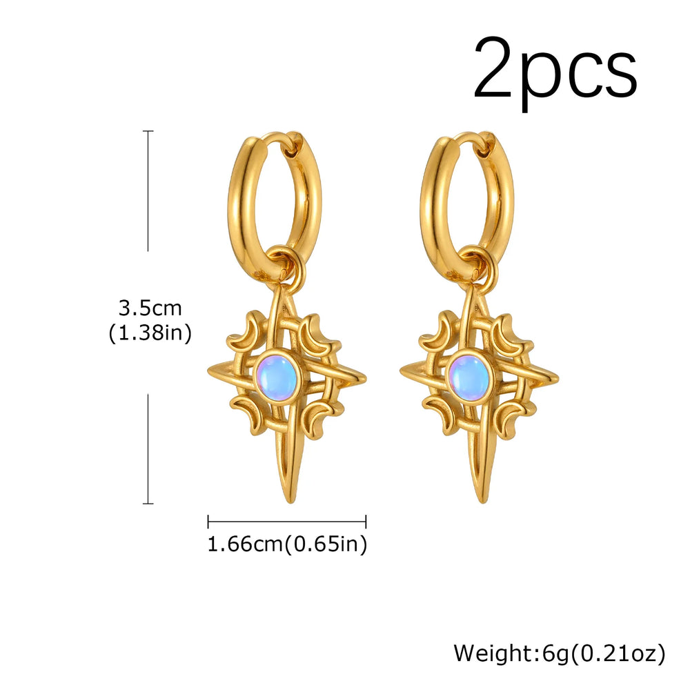 Moonstone Stainless Steel Hoop Earrings for Men | Waterproof Hip Hop Jewelry Gift alternate view