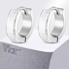 Stainless Steel Hoop Earrings for Men | Brushed Silver Small Hoops