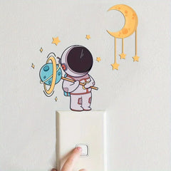 3PCS Luminous Astronaut Star Moon Switch Stickers | Glowing Wall Decals for Bedroom De close-up view