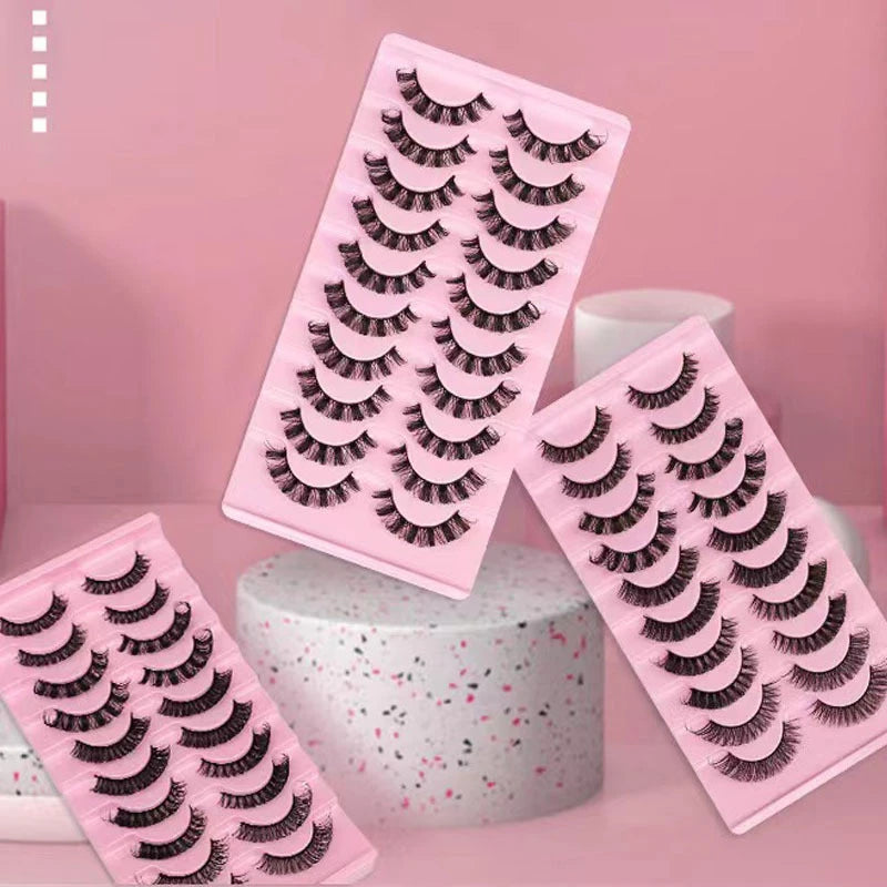 Simple Application Dramatic Russian 3D Mink Strip Lashes 10 Pairs Fake Eyelashes For lifestyle view