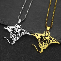 Manta Ray Sea Devil Fish Pendant Necklace | Stainless Steel Gold Silver Color Chain J alternate view