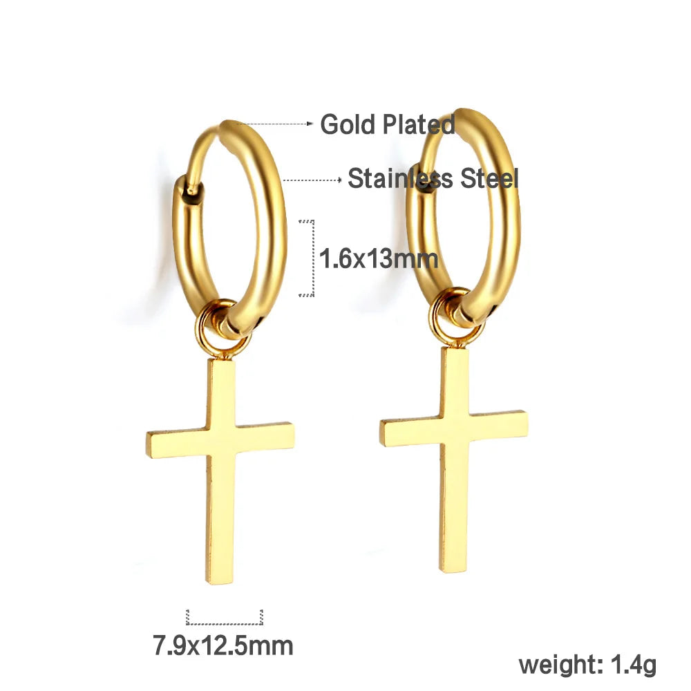 LUXUSTEEL Trendy Cross Women's Stainless Steel Hoop Earrings Colorful Metal Stud Drop Earrings Fashionable Jewelry Gift