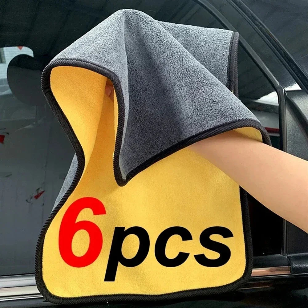 1/2/6pcs Microfiber Cleaning Towel Thicken Soft Drying Cloth Car Body Washing Towels Double Layer Cl