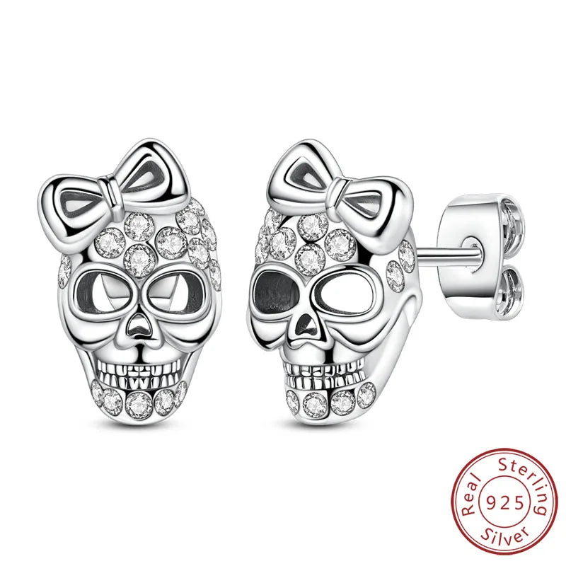 925 Stainless Steel Stud Earrings For Women Girls Simple Flower Bow Star Moon Zircon P close-up view