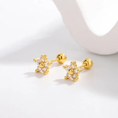 6PCS Shiny Crystal Crown Zircon Flower Stud Earrings Sets For Women Geometry Round Ear S detail view